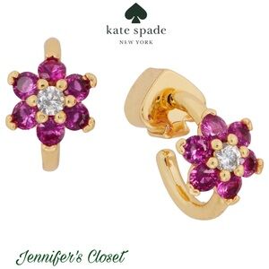 Kate Spade Crystal Flower Huggie Hoop Earrings NWT